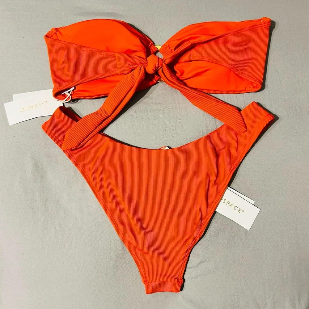 L*SPACE Jasper Top & Rocky Classic Bottoms Bikini Set Pimento Orange Red LARGE - Picture 4 of 12